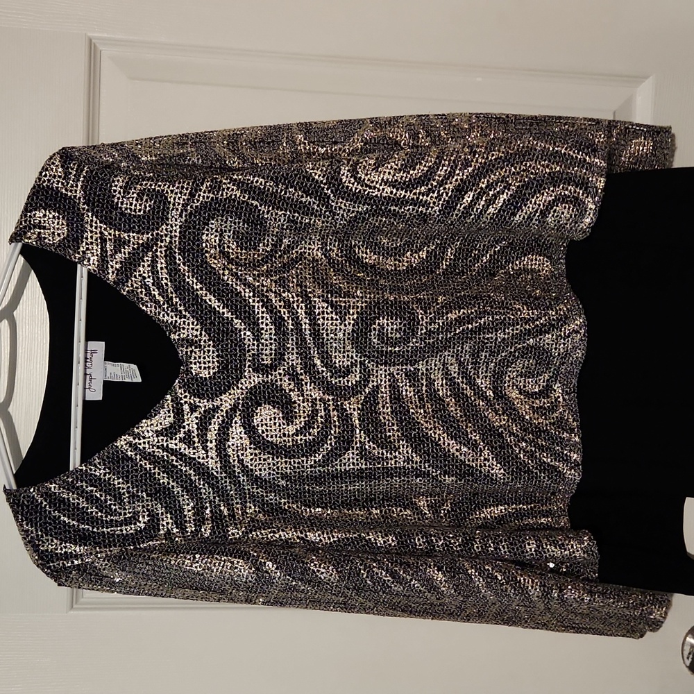 Joseph Ribkoff Black and Silver Patterned Long Sleeve Top Sz 10